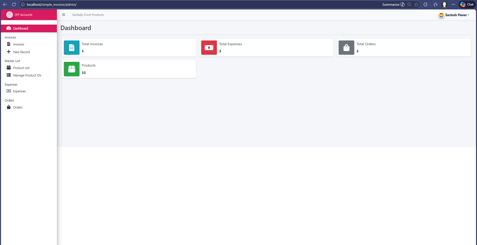 Account Keeping Software - For Food Manufacturing Company